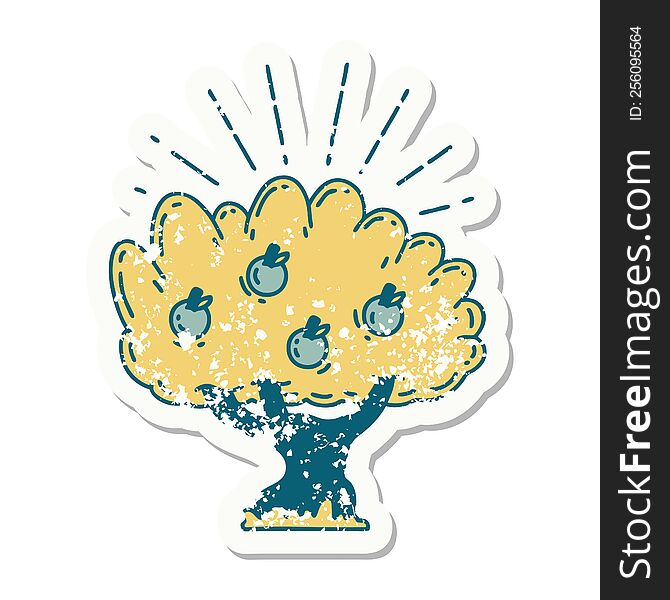 Grunge Sticker Of Tattoo Style Apple Tree