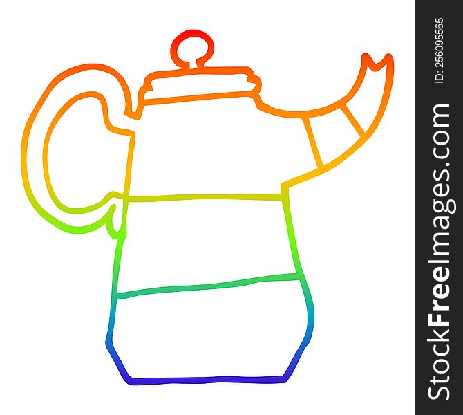 rainbow gradient line drawing of a cartoon old kettle