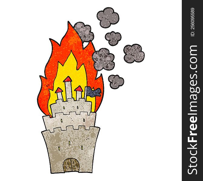 freehand textured cartoon burning castle
