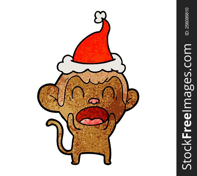 Shouting Textured Cartoon Of A Monkey Wearing Santa Hat