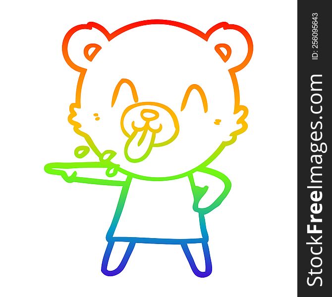 Rainbow Gradient Line Drawing Rude Cartoon Bear Pointing