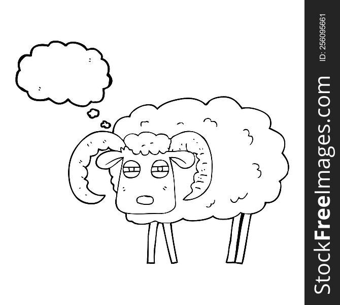 freehand drawn thought bubble cartoon ram covered in mud