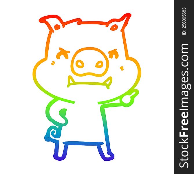 Rainbow Gradient Line Drawing Angry Cartoon Pig