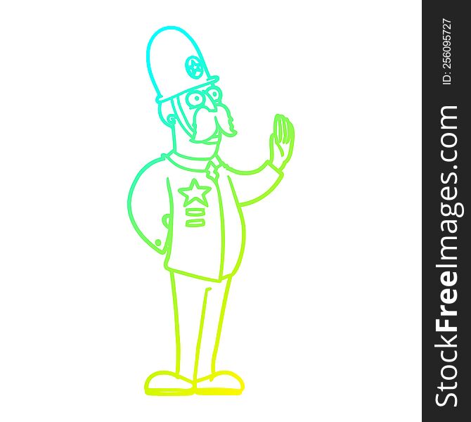 cold gradient line drawing of a cartoon policeman making stop gesture