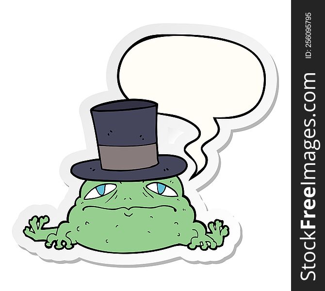 cartoon rich toad with speech bubble sticker. cartoon rich toad with speech bubble sticker
