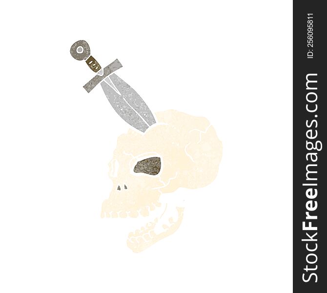 cartoon dagger stuck in skull