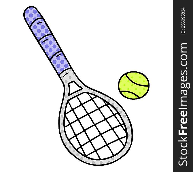 cartoon doodle tennis racket and ball