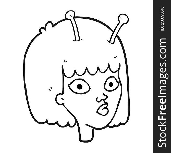 Black And White Cartoon Female Alien