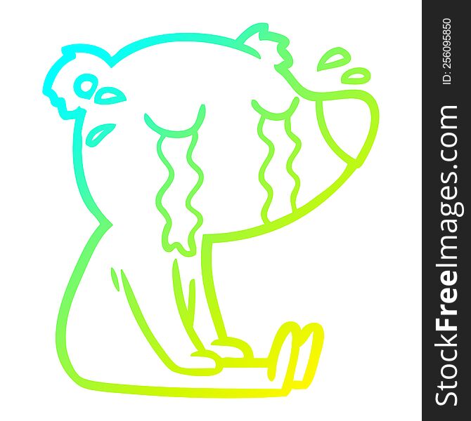 Cold Gradient Line Drawing Cartoon Crying Sitting Polar Bear
