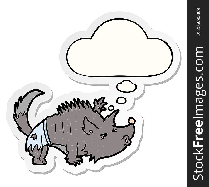Cartoon Werewolf And Thought Bubble As A Printed Sticker