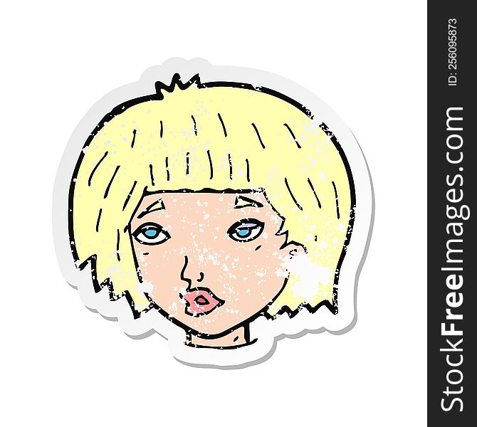 Retro Distressed Sticker Of A Cartoon Bored Looking Woman