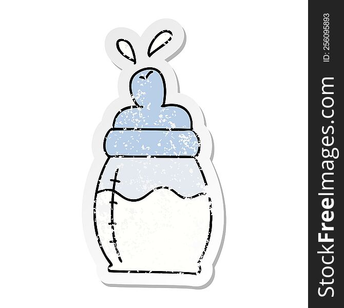 Distressed Sticker Of A Quirky Hand Drawn Cartoon Baby Milk Bottle