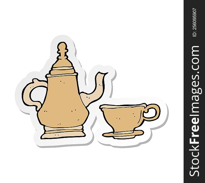 sticker of a cartoon coffee pot and cup