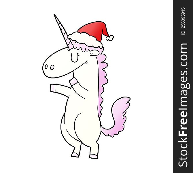 Gradient Cartoon Of A Unicorn Wearing Santa Hat