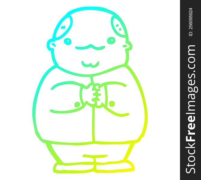 cold gradient line drawing of a cartoon balding man