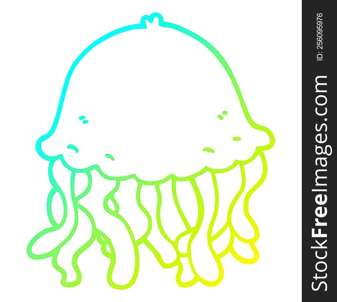 Cold Gradient Line Drawing Cartoon Jellyfish