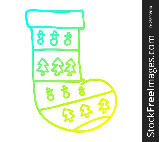 cold gradient line drawing of a cartoon christmas stockings