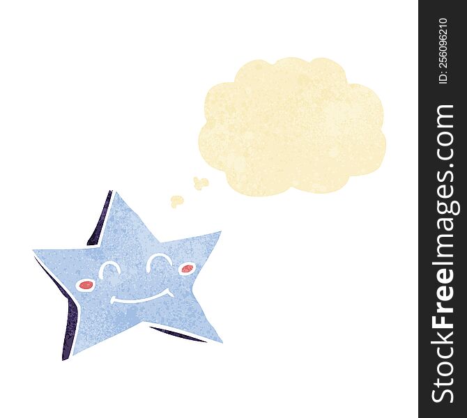 Cartoon Happy Star Character With Thought Bubble