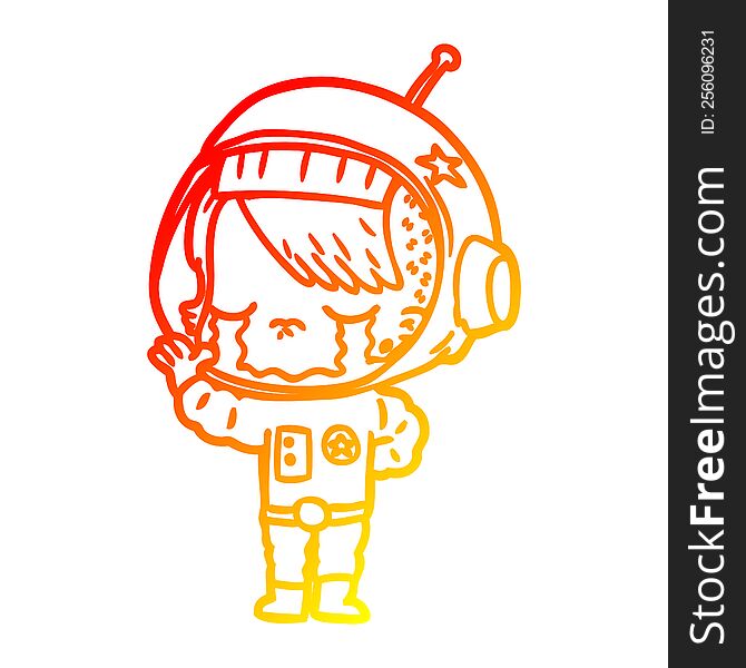 Warm Gradient Line Drawing Cartoon Crying Astronaut Girl