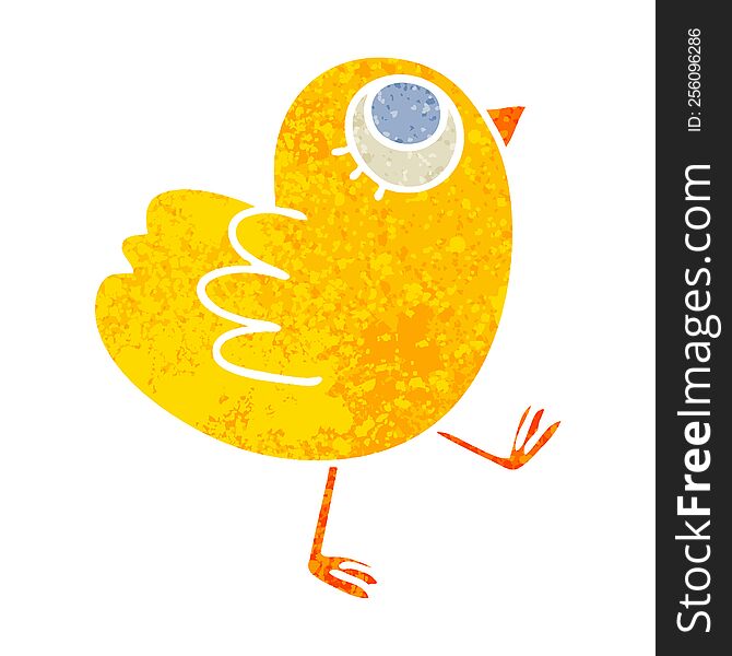 retro illustration style quirky cartoon yellow bird. retro illustration style quirky cartoon yellow bird