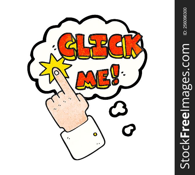 click me thought bubble textured cartoon sign