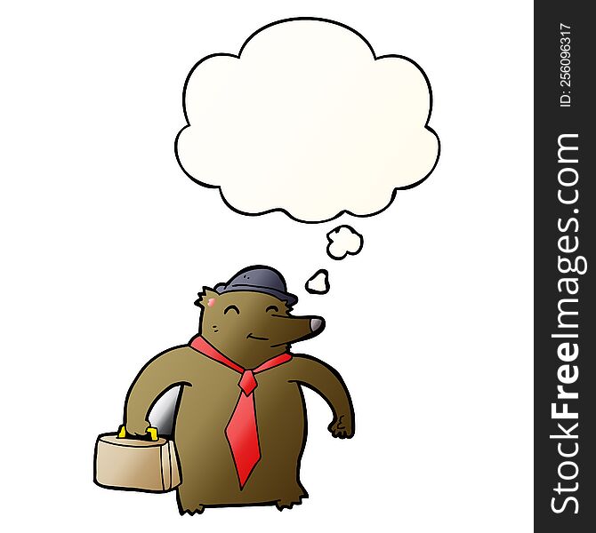 Cartoon Business Bear And Thought Bubble In Smooth Gradient Style