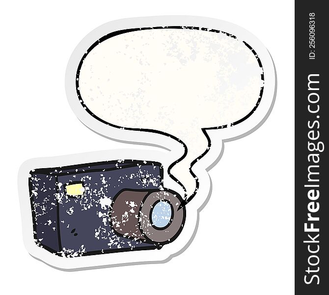 Cartoon Camera And Speech Bubble Distressed Sticker