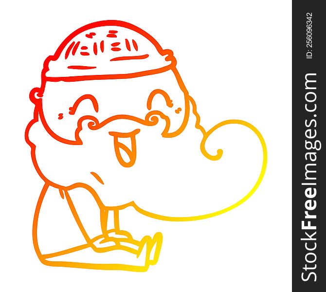 Warm Gradient Line Drawing Happy Bearded Man Sat Down Laughing