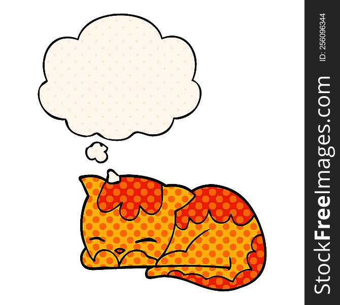 Cartoon Cat Sleeping And Thought Bubble In Comic Book Style