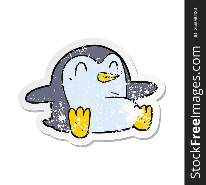 distressed sticker of a cartoon penguin