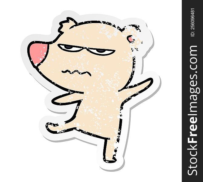 Distressed Sticker Of A Annoyed Bear Cartoon Pointing