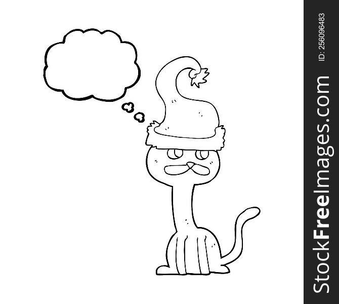 Thought Bubble Cartoon Cat Wearing Christmas Hat