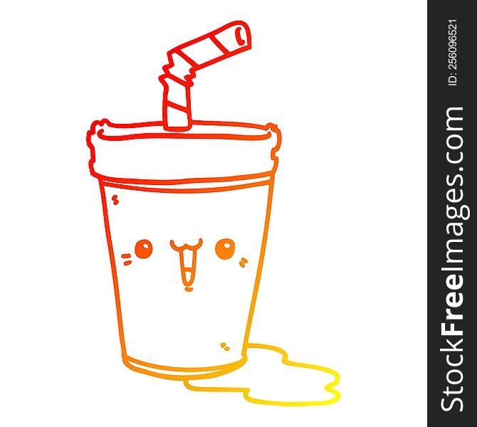 warm gradient line drawing of a cute cartoon soda