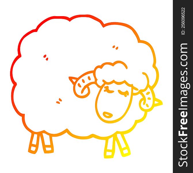 Warm Gradient Line Drawing Cartoon Sheep With Horns