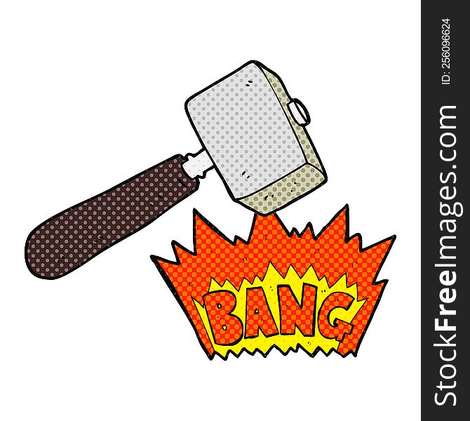 freehand drawn comic book style cartoon mallet banging