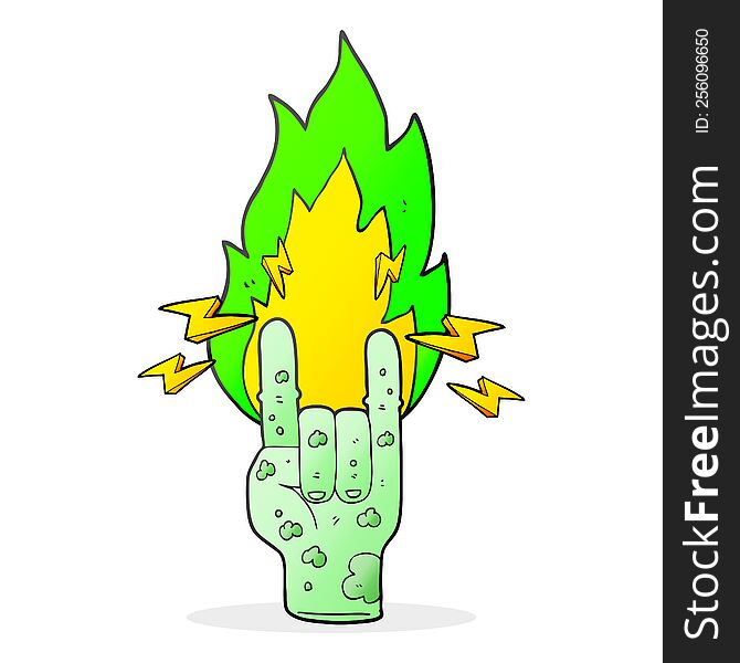 cartoon zombie hand making horn sign