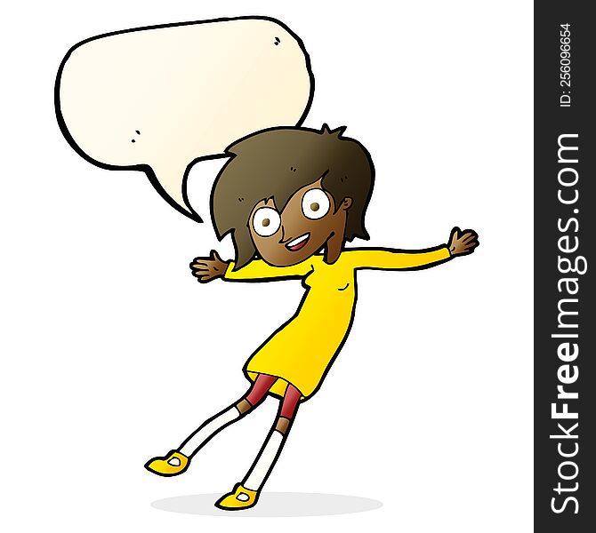 Cartoon Crazy Excited Girl With Speech Bubble