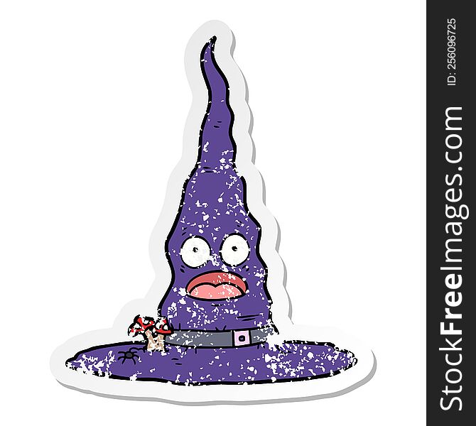 Distressed Sticker Of A Cartoon Witchs Hat