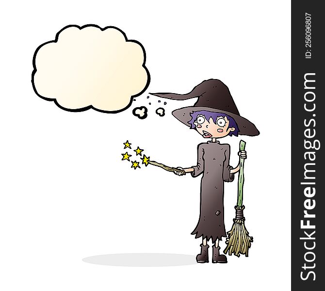 Cartoon Witch Casting Spell With Thought Bubble