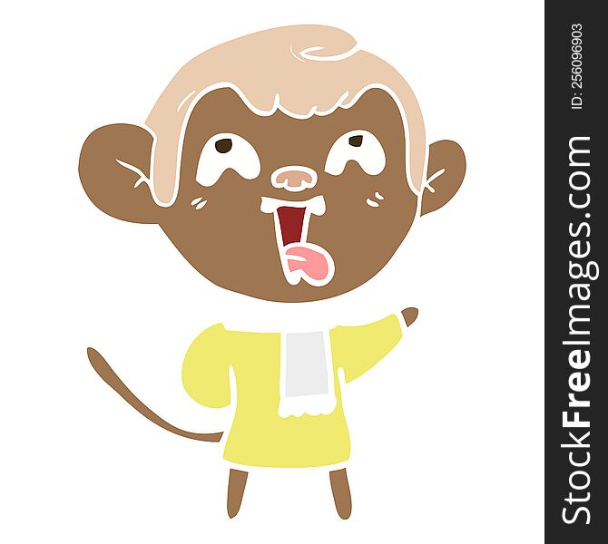 Crazy Flat Color Style Cartoon Monkey Wearing Scarf