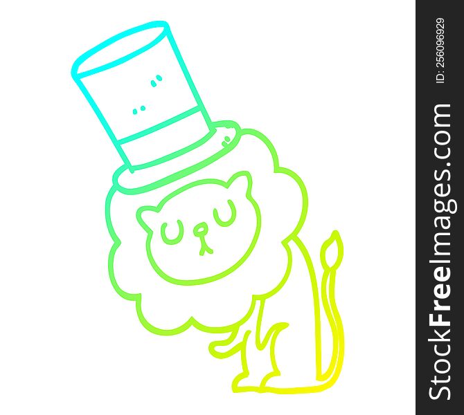 Cold Gradient Line Drawing Cute Cartoon Lion Wearing Top Hat
