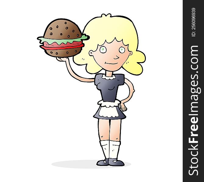 cartoon waitress with burger