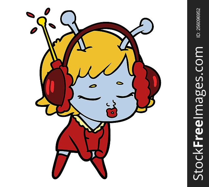 cute alien girl listening to music. cute alien girl listening to music