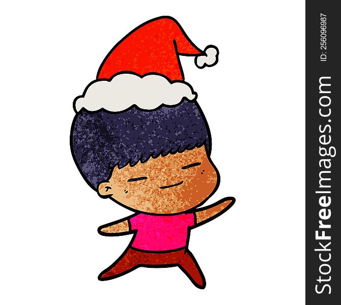 Textured Cartoon Of A Smug Boy Wearing Santa Hat