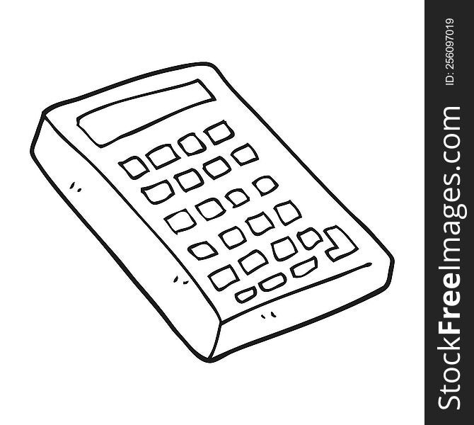 freehand drawn black and white cartoon calculator