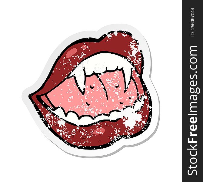 retro distressed sticker of a cartoon vampire lips