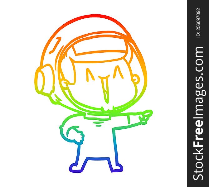 Rainbow Gradient Line Drawing Happy Cartoon Astronaut Pointing