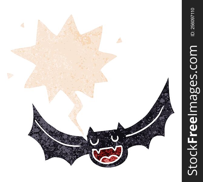 Cartoon Bat And Speech Bubble In Retro Textured Style