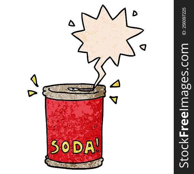 cartoon soda can with speech bubble in retro texture style