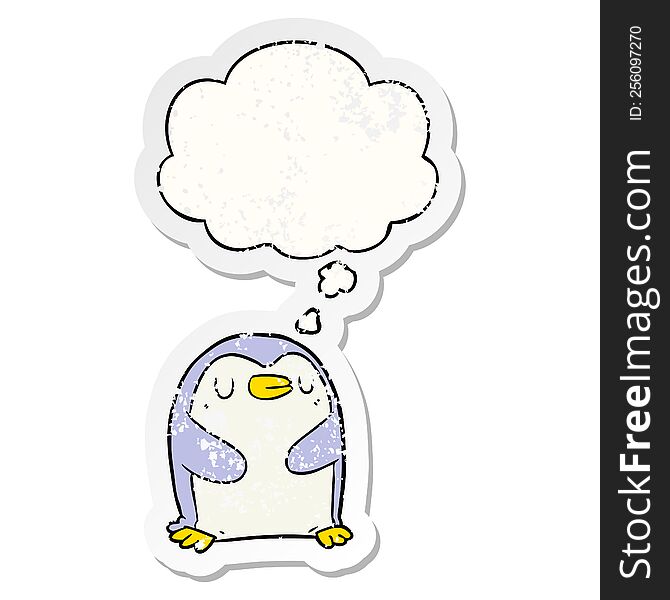 Cartoon Penguin And Thought Bubble As A Distressed Worn Sticker